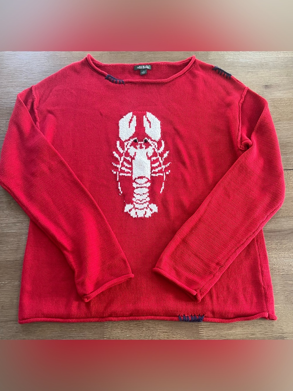Lobster Red Crewneck/roll neck Sweater with White Lobster Motif small